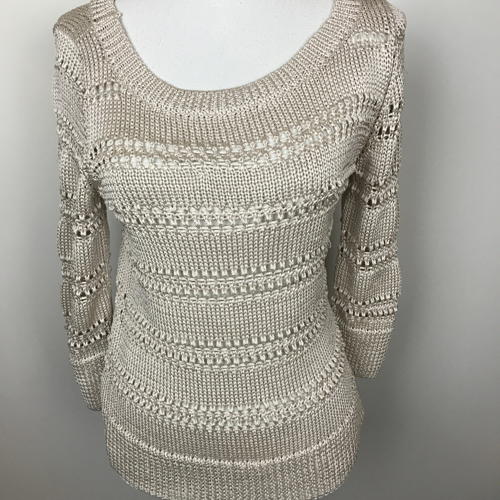 WHBM Sz M Cream Metallic Yarn Sweater
